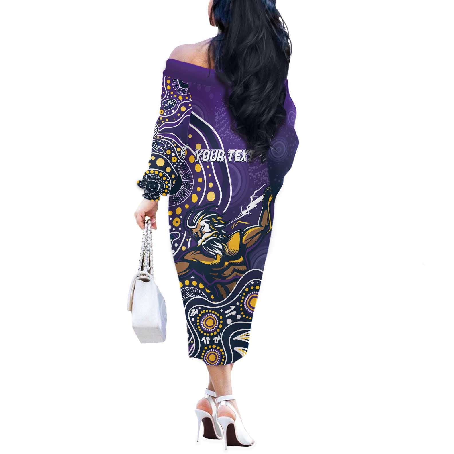 Personalised Storm Rugby Aboriginal Off The Shoulder Long Sleeve Dress 2024 GO Storms