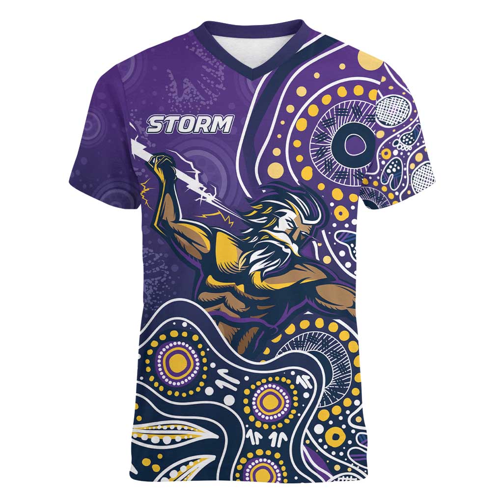 Personalised Storm Rugby Aboriginal Women V-Neck T-Shirt 2024 GO Storms