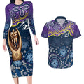 Melbourne Rugby NRL Custom Indigenous Couples Matching Long Sleeve Bodycon Dress and Hawaiian Shirt Raging Storms - Aussie Hoodie