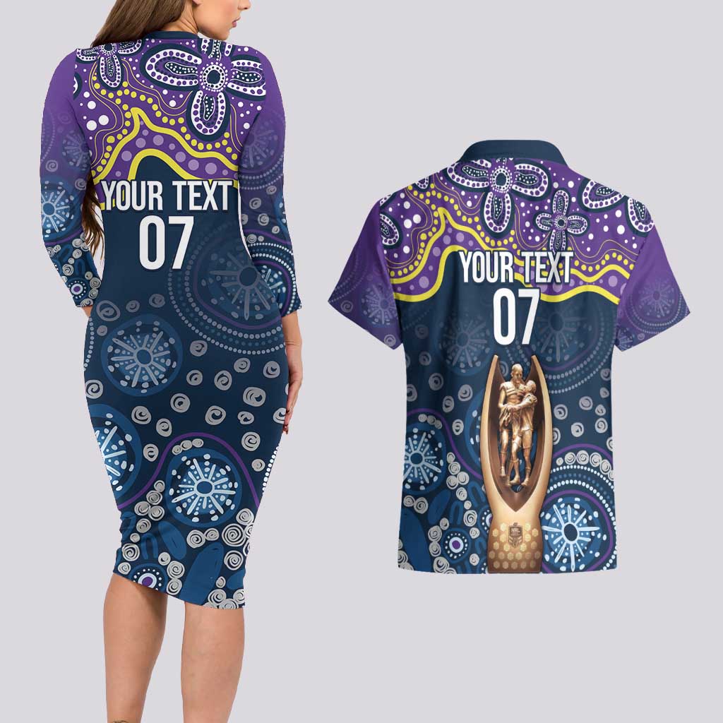Melbourne Rugby NRL Custom Indigenous Couples Matching Long Sleeve Bodycon Dress and Hawaiian Shirt Raging Storms - Aussie Hoodie