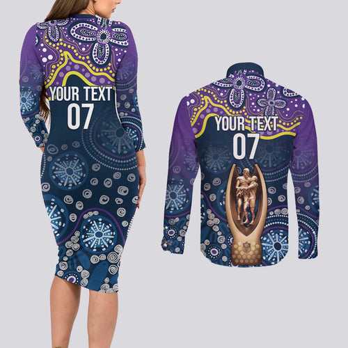 Melbourne Rugby NRL Custom Indigenous Couples Matching Long Sleeve Bodycon Dress and Long Sleeve Button Shirt Raging Storms - Aussie Hoodie