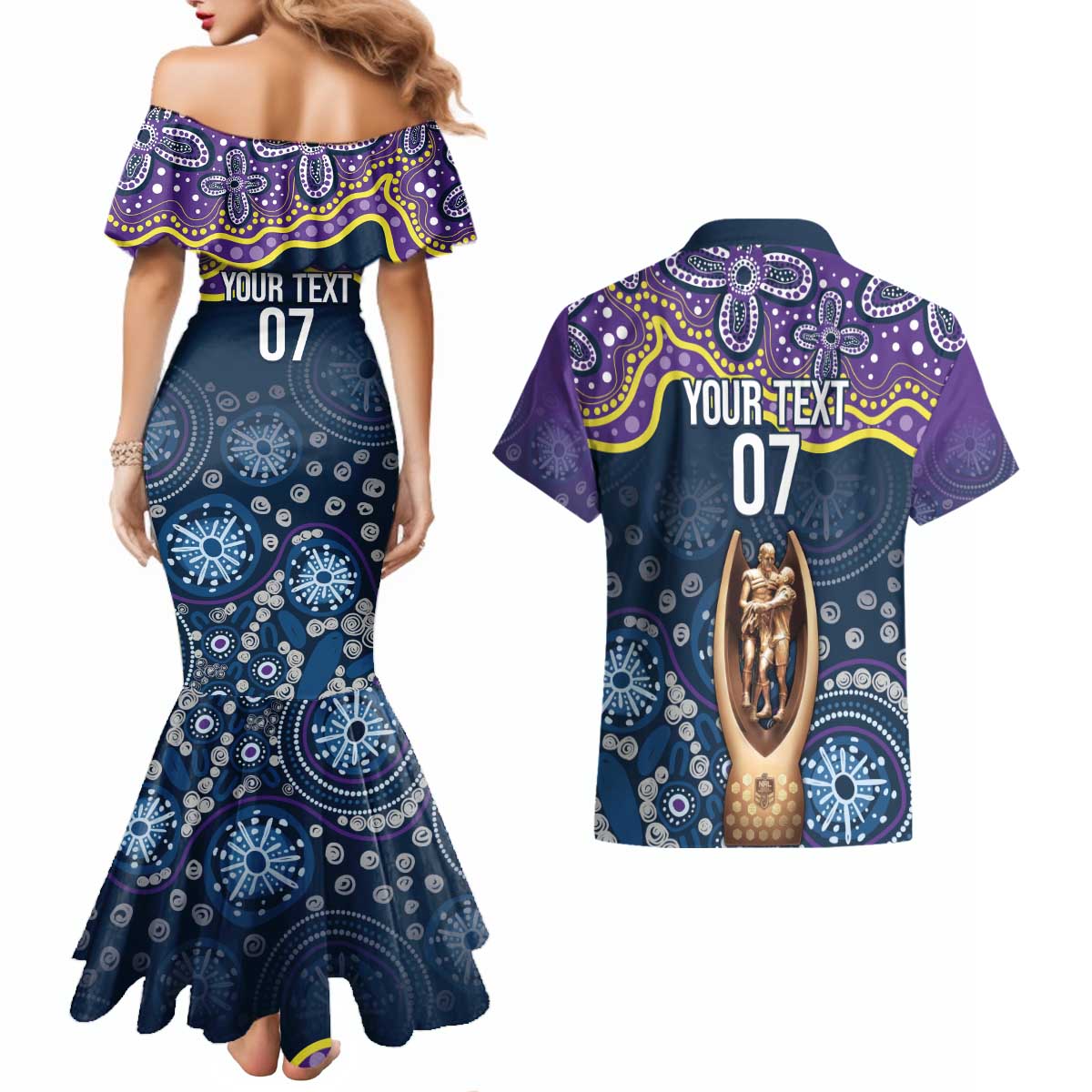 Melbourne Rugby NRL Custom Indigenous Couples Matching Mermaid Dress and Hawaiian Shirt Raging Storms - Aussie Hoodie