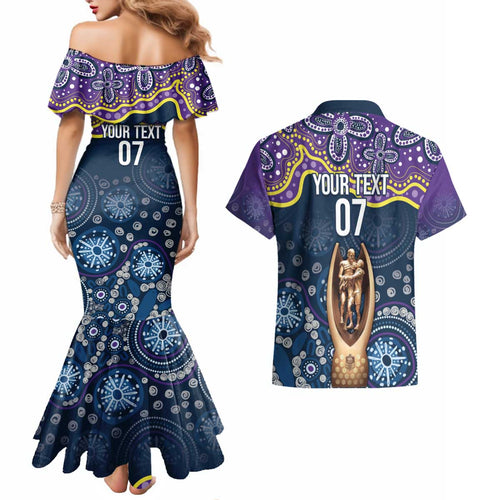 Melbourne Rugby NRL Custom Indigenous Couples Matching Mermaid Dress and Hawaiian Shirt Raging Storms - Aussie Hoodie