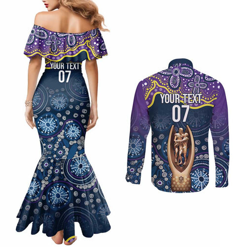 Melbourne Rugby NRL Custom Indigenous Couples Matching Mermaid Dress and Long Sleeve Button Shirt Raging Storms - Aussie Hoodie