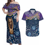 Melbourne Rugby NRL Custom Indigenous Couples Matching Off Shoulder Maxi Dress and Hawaiian Shirt Raging Storms - Aussie Hoodie