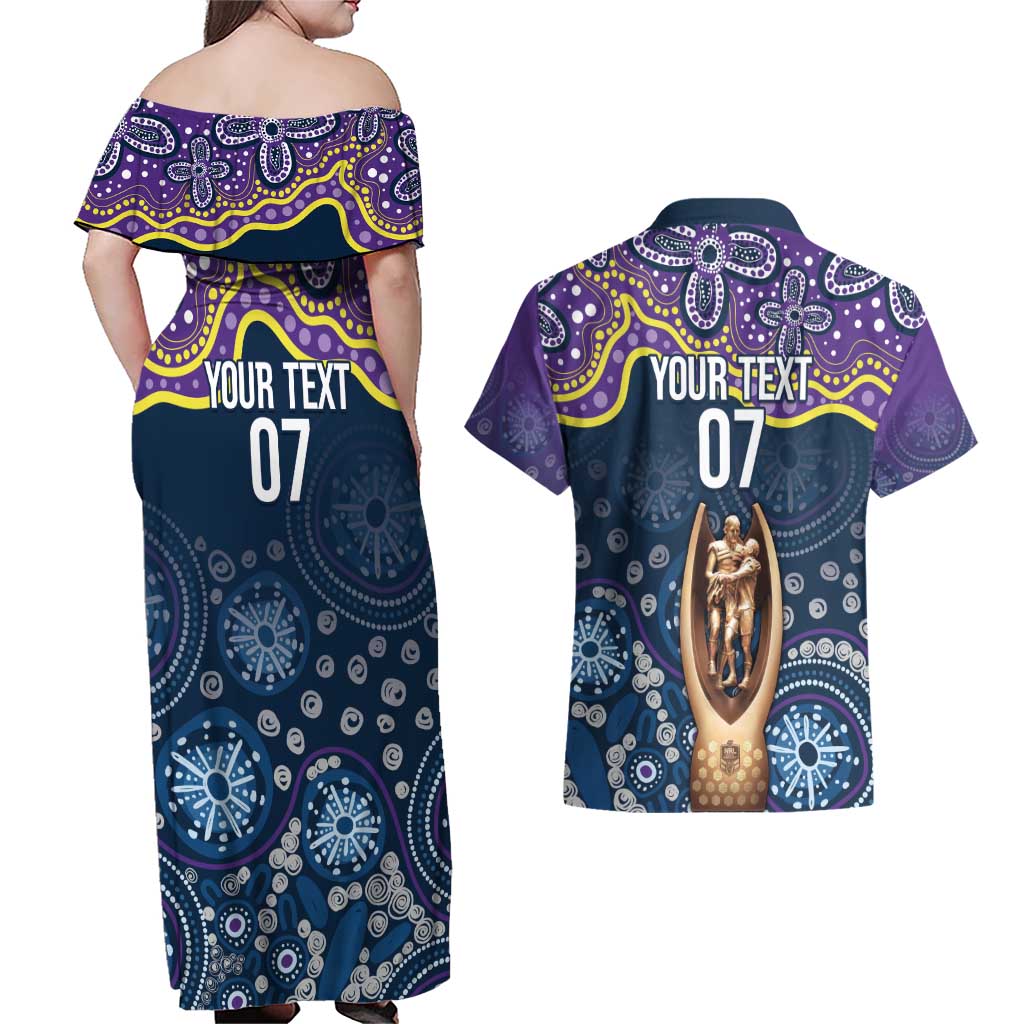 Melbourne Rugby NRL Custom Indigenous Couples Matching Off Shoulder Maxi Dress and Hawaiian Shirt Raging Storms - Aussie Hoodie