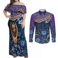 Melbourne Rugby NRL Custom Indigenous Couples Matching Off Shoulder Maxi Dress and Long Sleeve Button Shirt Raging Storms - Aussie Hoodie
