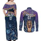 Melbourne Rugby NRL Custom Indigenous Couples Matching Off Shoulder Maxi Dress and Long Sleeve Button Shirt Raging Storms - Aussie Hoodie