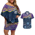 Melbourne Rugby NRL Custom Indigenous Couples Matching Off Shoulder Short Dress and Hawaiian Shirt Raging Storms - Aussie Hoodie