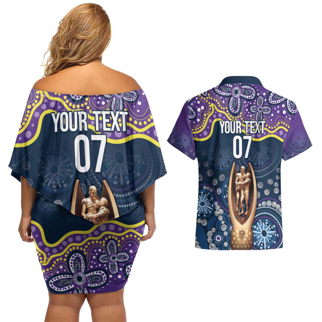 Melbourne Rugby NRL Custom Indigenous Couples Matching Off Shoulder Short Dress and Hawaiian Shirt Raging Storms - Aussie Hoodie