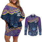 Melbourne Rugby NRL Custom Indigenous Couples Matching Off Shoulder Short Dress and Long Sleeve Button Shirt Raging Storms - Aussie Hoodie