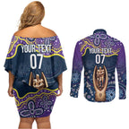 Melbourne Rugby NRL Custom Indigenous Couples Matching Off Shoulder Short Dress and Long Sleeve Button Shirt Raging Storms - Aussie Hoodie