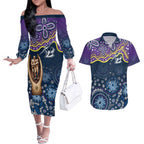 Melbourne Rugby NRL Custom Indigenous Couples Matching Off The Shoulder Long Sleeve Dress and Hawaiian Shirt Raging Storms - Aussie Hoodie