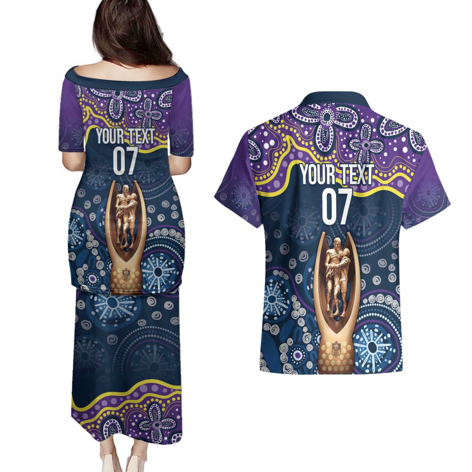 Melbourne Rugby NRL Custom Indigenous Couples Matching Puletasi and Hawaiian Shirt Raging Storms - Aussie Hoodie