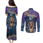 Melbourne Rugby NRL Custom Indigenous Couples Matching Puletasi and Long Sleeve Button Shirt Raging Storms - Aussie Hoodie