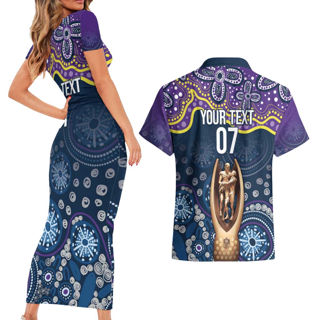 Melbourne Rugby NRL Custom Indigenous Couples Matching Short Sleeve Bodycon Dress and Hawaiian Shirt Raging Storms - Aussie Hoodie