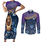 Melbourne Rugby NRL Custom Indigenous Couples Matching Short Sleeve Bodycon Dress and Long Sleeve Button Shirt Raging Storms - Aussie Hoodie