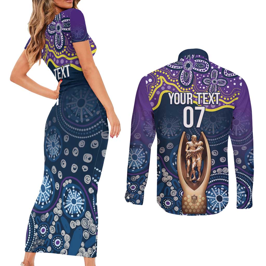 Melbourne Rugby NRL Custom Indigenous Couples Matching Short Sleeve Bodycon Dress and Long Sleeve Button Shirt Raging Storms - Aussie Hoodie
