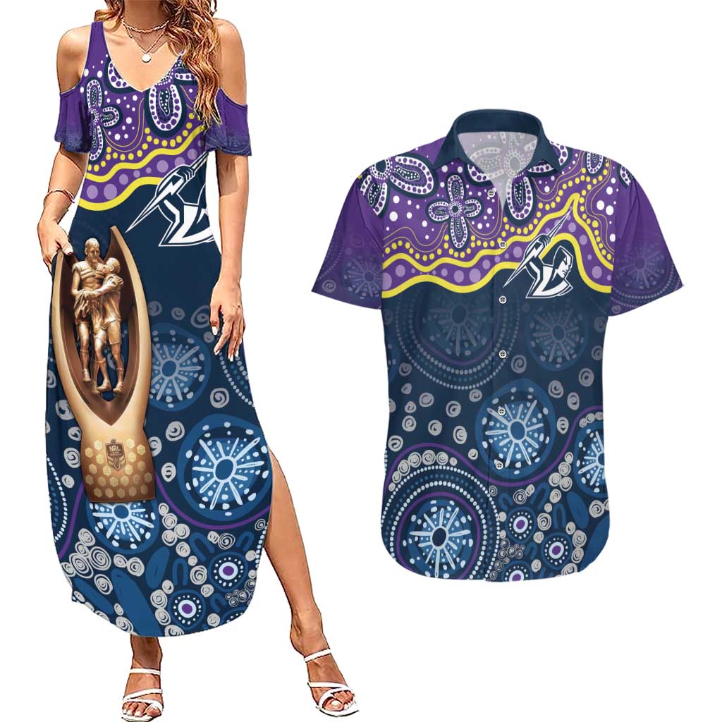 Melbourne Rugby NRL Custom Indigenous Couples Matching Summer Maxi Dress and Hawaiian Shirt Raging Storms - Aussie Hoodie