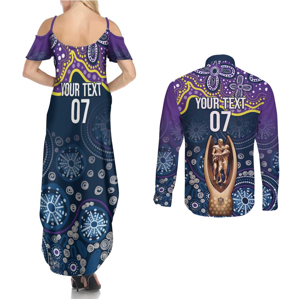 Melbourne Rugby NRL Custom Indigenous Couples Matching Summer Maxi Dress and Long Sleeve Button Shirt Raging Storms - Aussie Hoodie