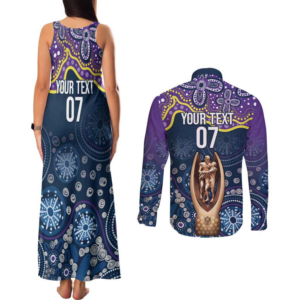 Melbourne Rugby NRL Custom Indigenous Couples Matching Tank Maxi Dress and Long Sleeve Button Shirt Raging Storms - Aussie Hoodie