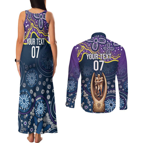 Melbourne Rugby NRL Custom Indigenous Couples Matching Tank Maxi Dress and Long Sleeve Button Shirt Raging Storms - Aussie Hoodie