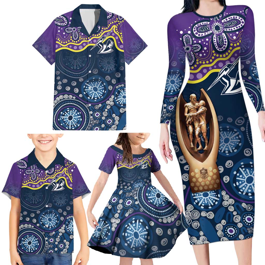 Melbourne Rugby NRL Custom Indigenous Family Matching Long Sleeve Bodycon Dress and Hawaiian Shirt Raging Storms - Aussie Hoodie