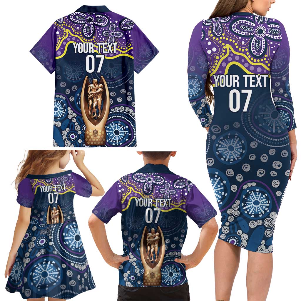 Melbourne Rugby NRL Custom Indigenous Family Matching Long Sleeve Bodycon Dress and Hawaiian Shirt Raging Storms - Aussie Hoodie