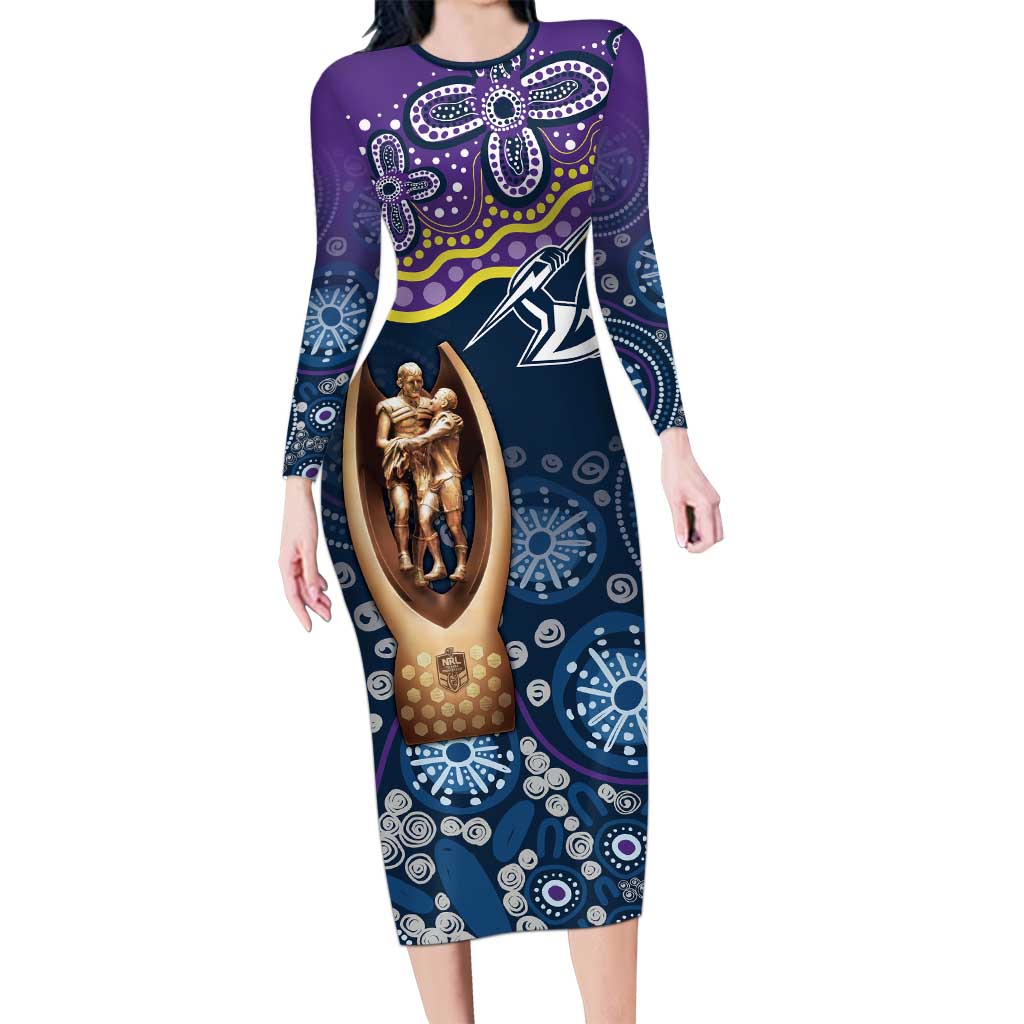 Melbourne Rugby NRL Custom Indigenous Family Matching Long Sleeve Bodycon Dress and Hawaiian Shirt Raging Storms - Aussie Hoodie