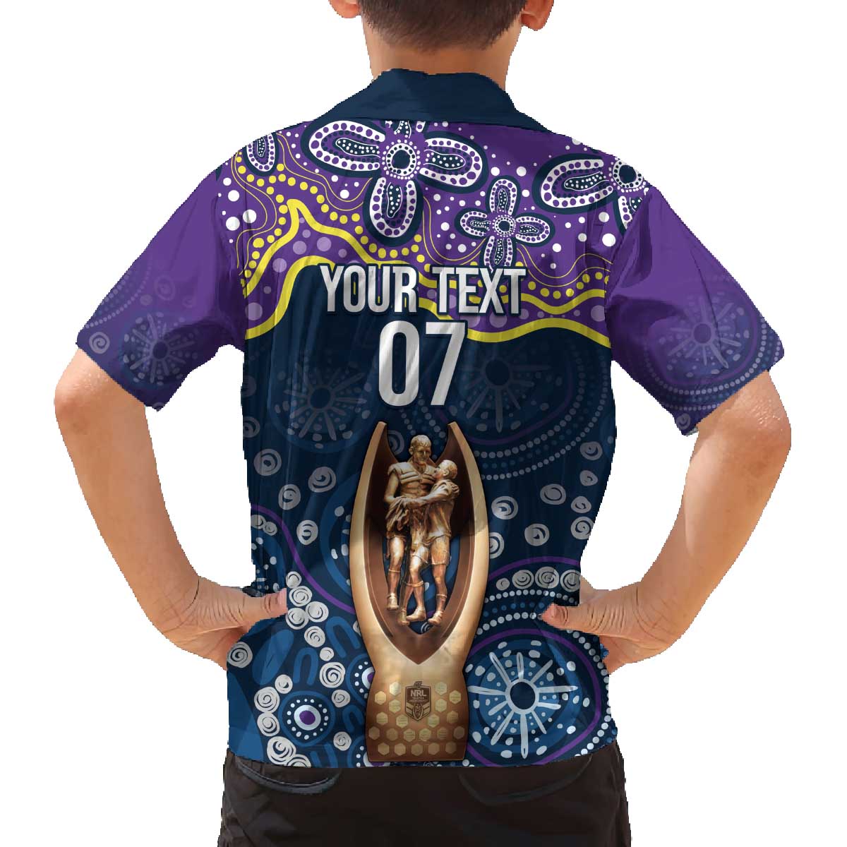 Melbourne Rugby NRL Custom Indigenous Family Matching Off The Shoulder Long Sleeve Dress and Hawaiian Shirt Raging Storms - Aussie Hoodie