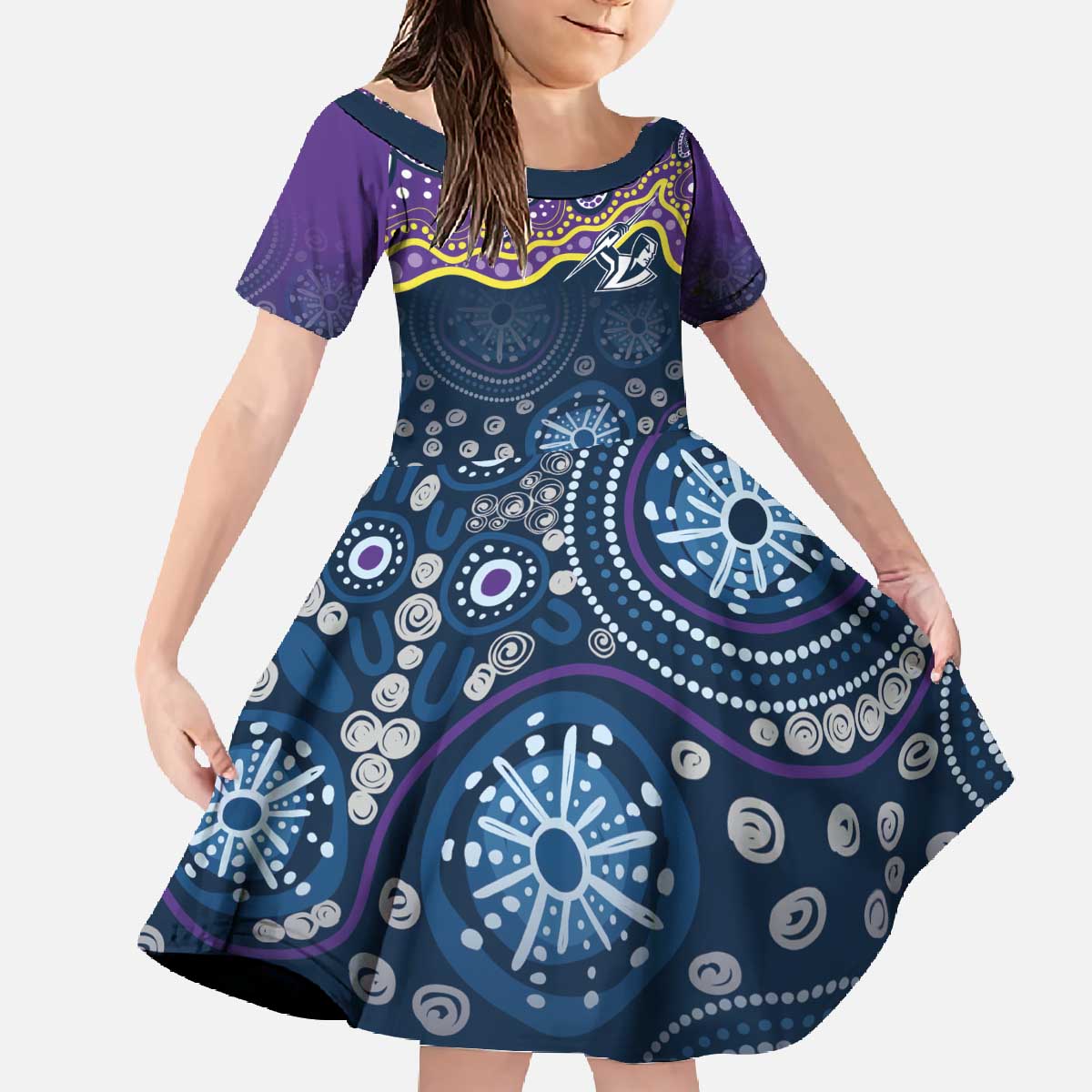 Melbourne Rugby NRL Custom Indigenous Family Matching Off The Shoulder Long Sleeve Dress and Hawaiian Shirt Raging Storms - Aussie Hoodie