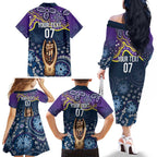 Melbourne Rugby NRL Custom Indigenous Family Matching Off The Shoulder Long Sleeve Dress and Hawaiian Shirt Raging Storms - Aussie Hoodie