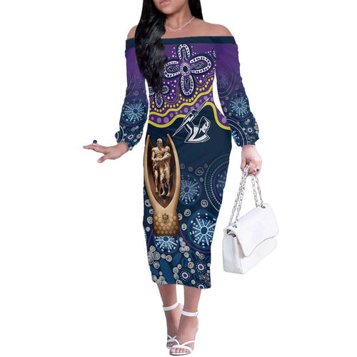 Melbourne Rugby NRL Custom Indigenous Family Matching Off The Shoulder Long Sleeve Dress and Hawaiian Shirt Raging Storms - Aussie Hoodie
