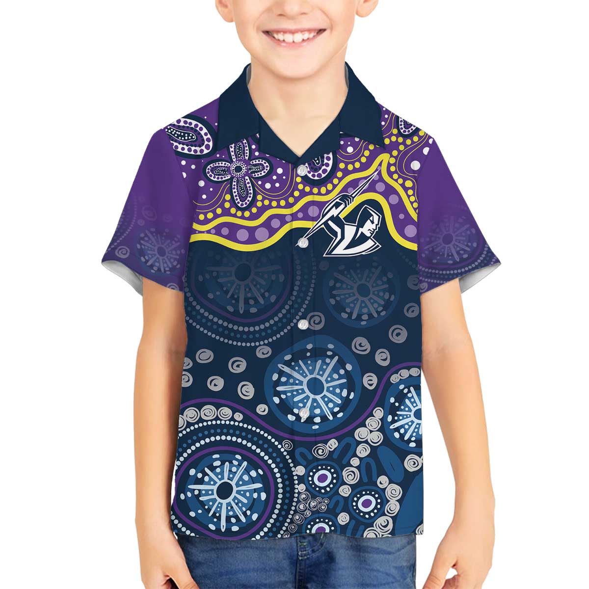 Melbourne Rugby NRL Custom Indigenous Family Matching Off The Shoulder Long Sleeve Dress and Hawaiian Shirt Raging Storms - Aussie Hoodie