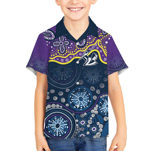 Melbourne Rugby NRL Custom Indigenous Family Matching Off The Shoulder Long Sleeve Dress and Hawaiian Shirt Raging Storms - Aussie Hoodie