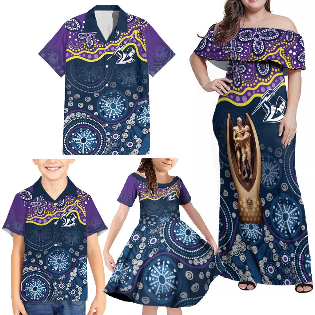 Melbourne Rugby NRL Custom Indigenous Family Matching Off Shoulder Maxi Dress and Hawaiian Shirt Raging Storms - Aussie Hoodie