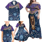 Melbourne Rugby NRL Custom Indigenous Family Matching Off Shoulder Maxi Dress and Hawaiian Shirt Raging Storms - Aussie Hoodie
