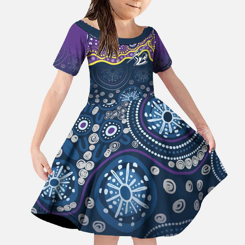 Melbourne Rugby NRL Custom Indigenous Family Matching Off Shoulder Maxi Dress and Hawaiian Shirt Raging Storms - Aussie Hoodie
