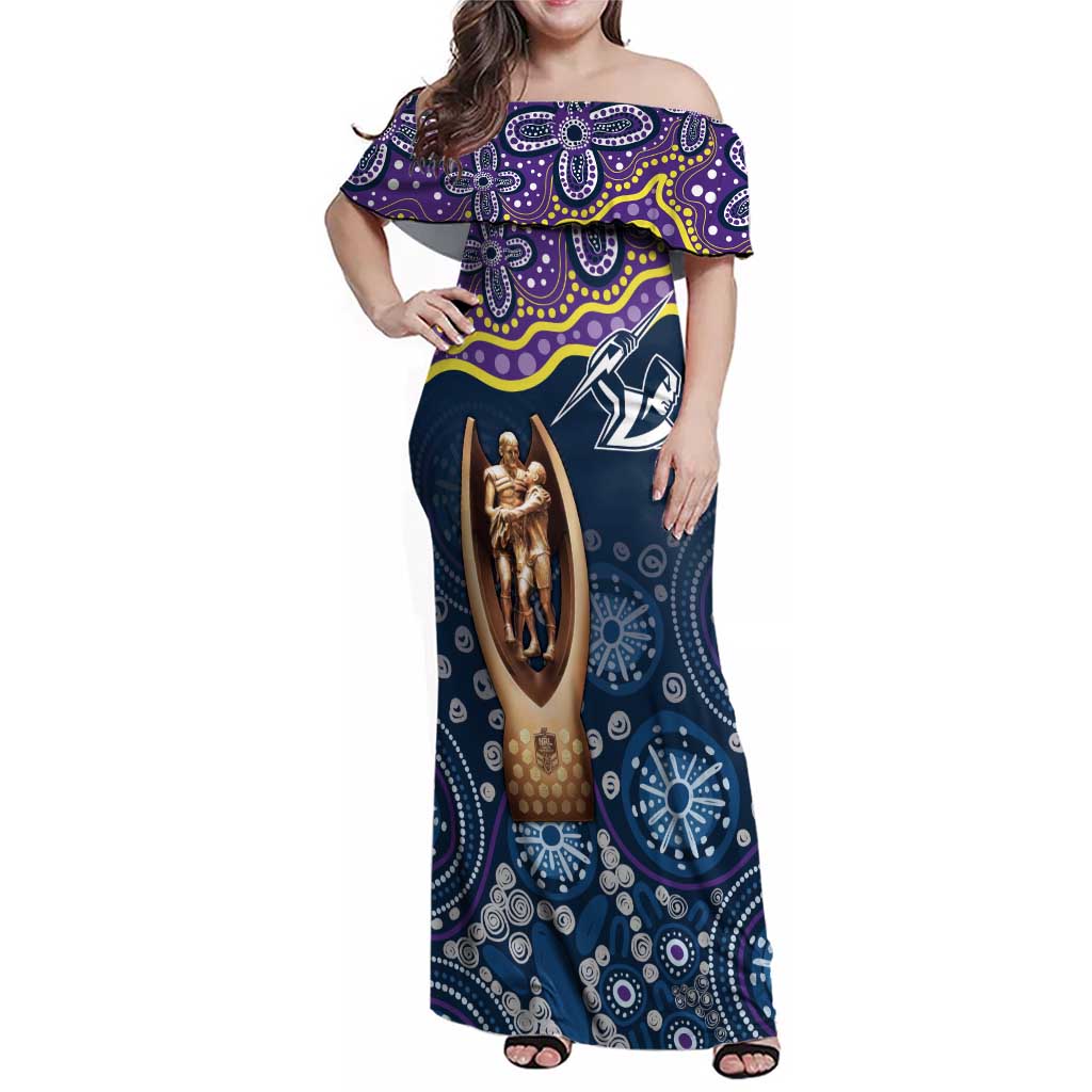 Melbourne Rugby NRL Custom Indigenous Family Matching Off Shoulder Maxi Dress and Hawaiian Shirt Raging Storms - Aussie Hoodie