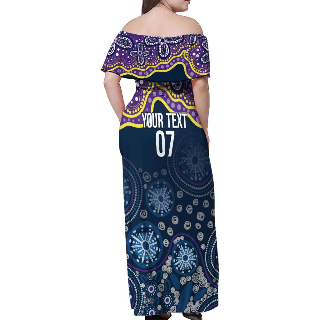 Melbourne Rugby NRL Custom Indigenous Family Matching Off Shoulder Maxi Dress and Hawaiian Shirt Raging Storms - Aussie Hoodie