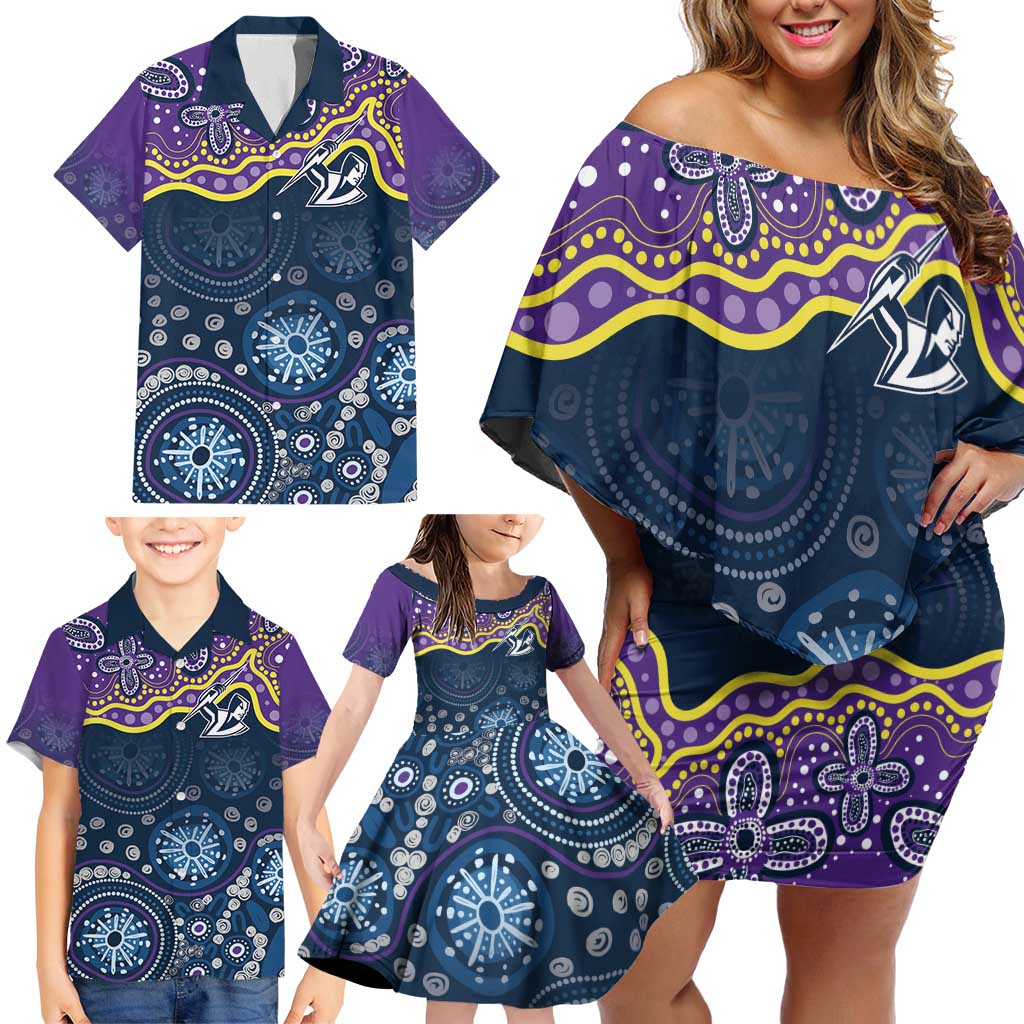 Melbourne Rugby NRL Custom Indigenous Family Matching Off Shoulder Short Dress and Hawaiian Shirt Raging Storms - Aussie Hoodie