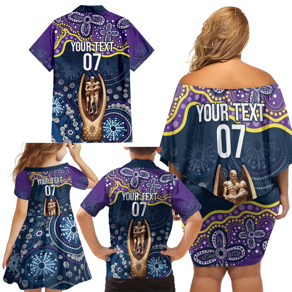Melbourne Rugby NRL Custom Indigenous Family Matching Off Shoulder Short Dress and Hawaiian Shirt Raging Storms - Aussie Hoodie