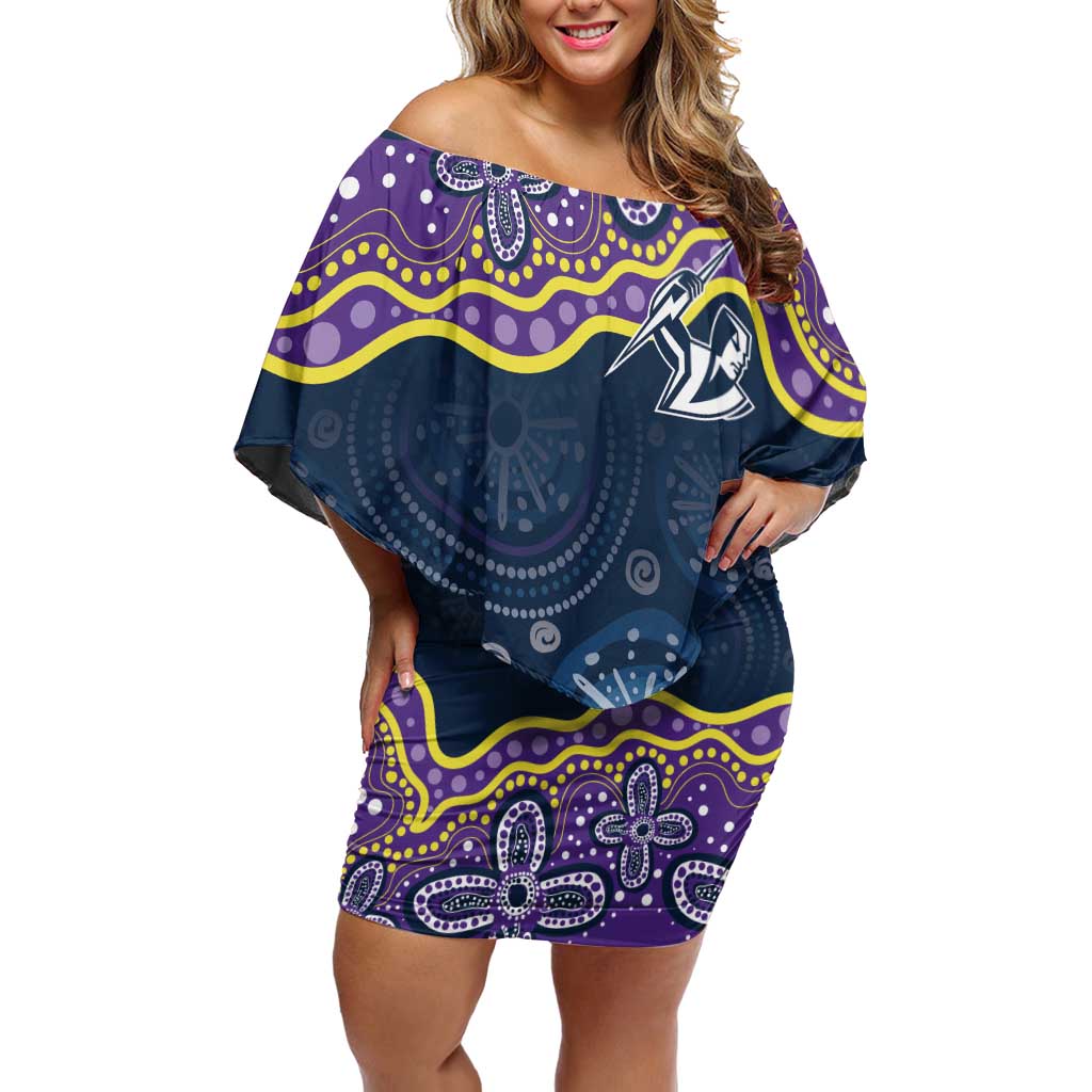 Melbourne Rugby NRL Custom Indigenous Family Matching Off Shoulder Short Dress and Hawaiian Shirt Raging Storms - Aussie Hoodie