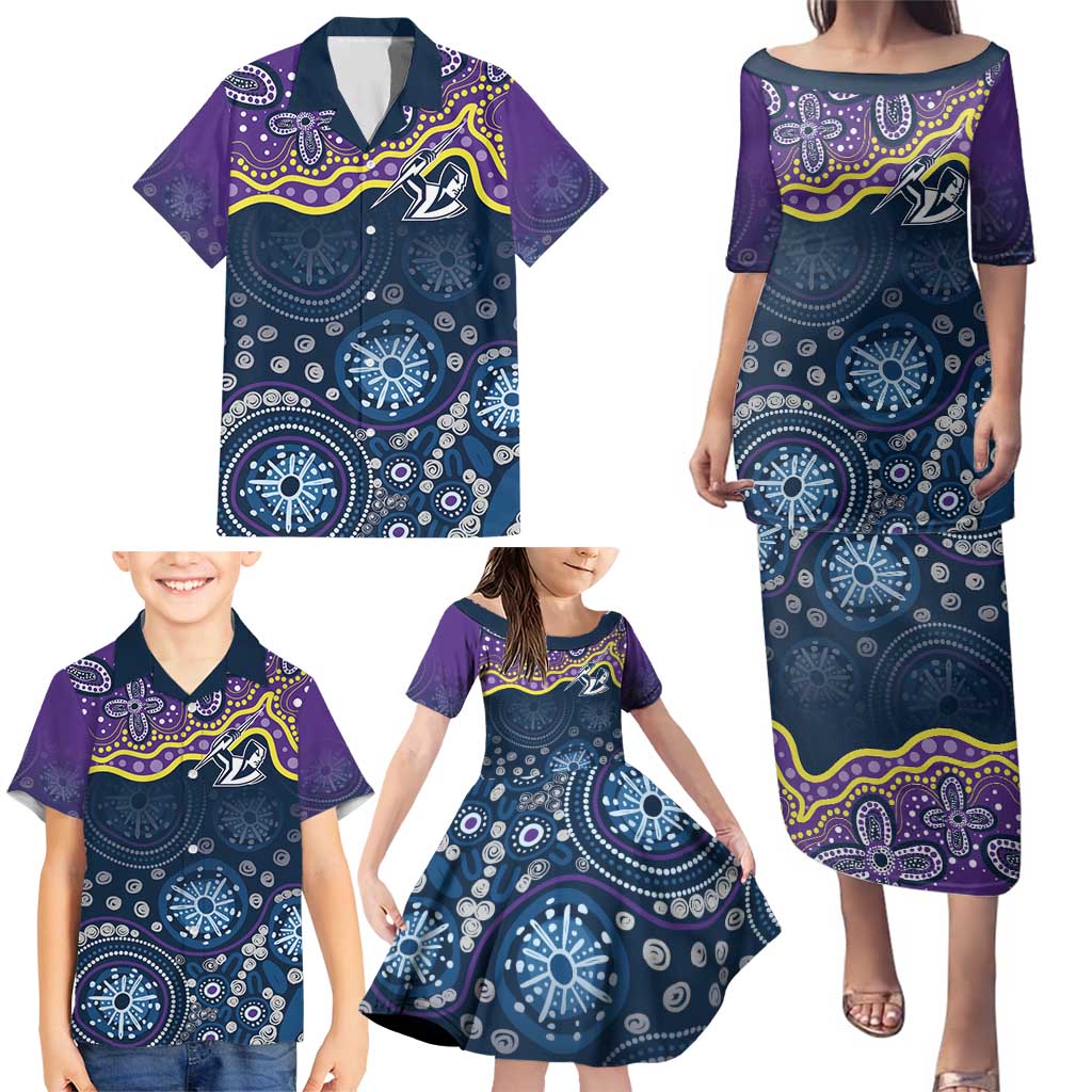 Melbourne Rugby NRL Custom Indigenous Family Matching Puletasi and Hawaiian Shirt Raging Storms - Aussie Hoodie