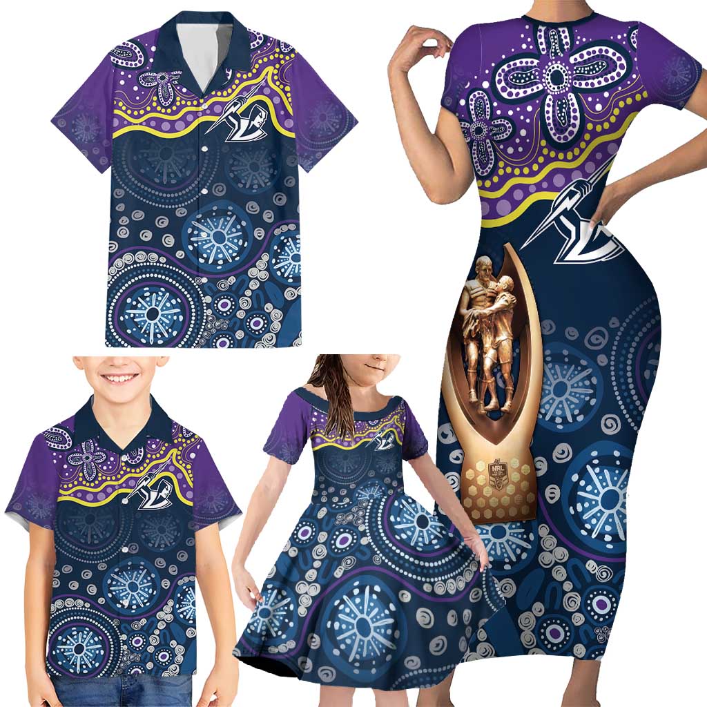 Melbourne Rugby NRL Custom Indigenous Family Matching Short Sleeve Bodycon Dress and Hawaiian Shirt Raging Storms - Aussie Hoodie