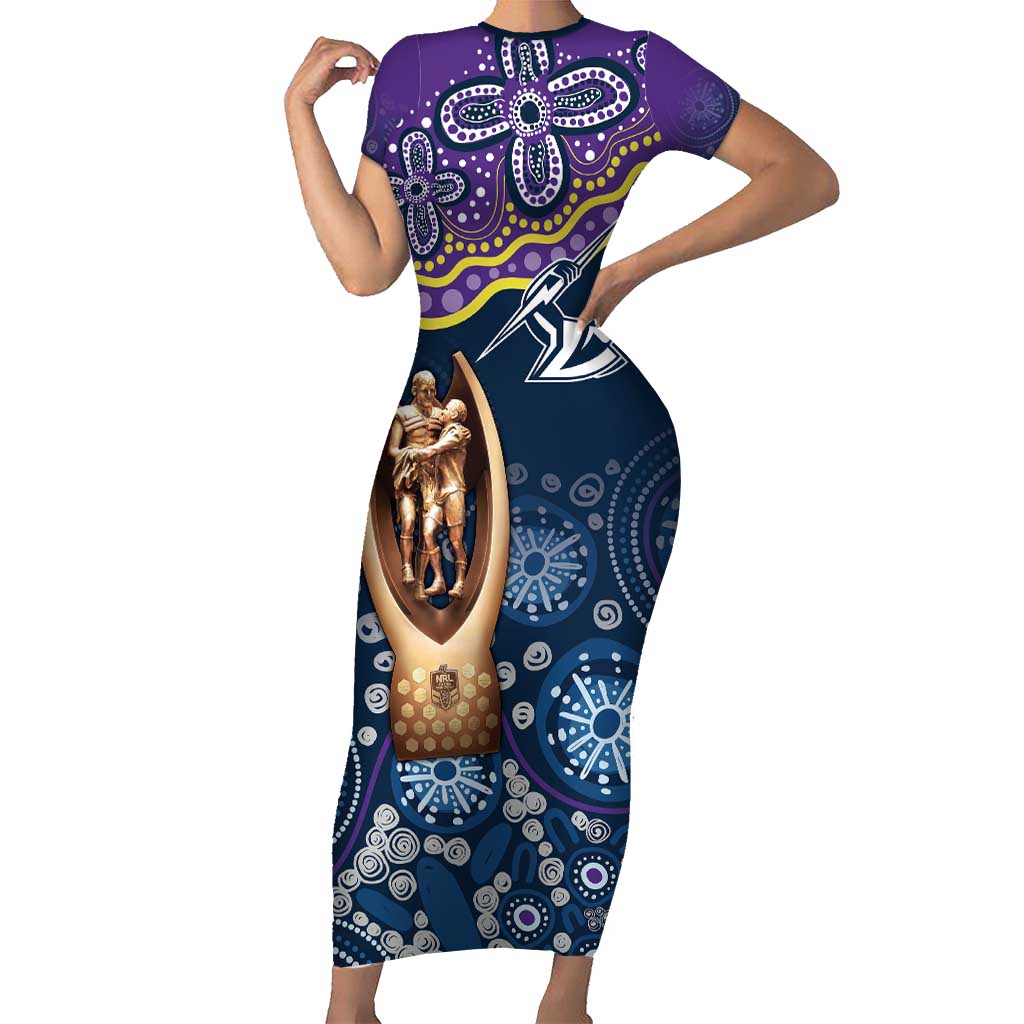 Melbourne Rugby NRL Custom Indigenous Family Matching Short Sleeve Bodycon Dress and Hawaiian Shirt Raging Storms - Aussie Hoodie