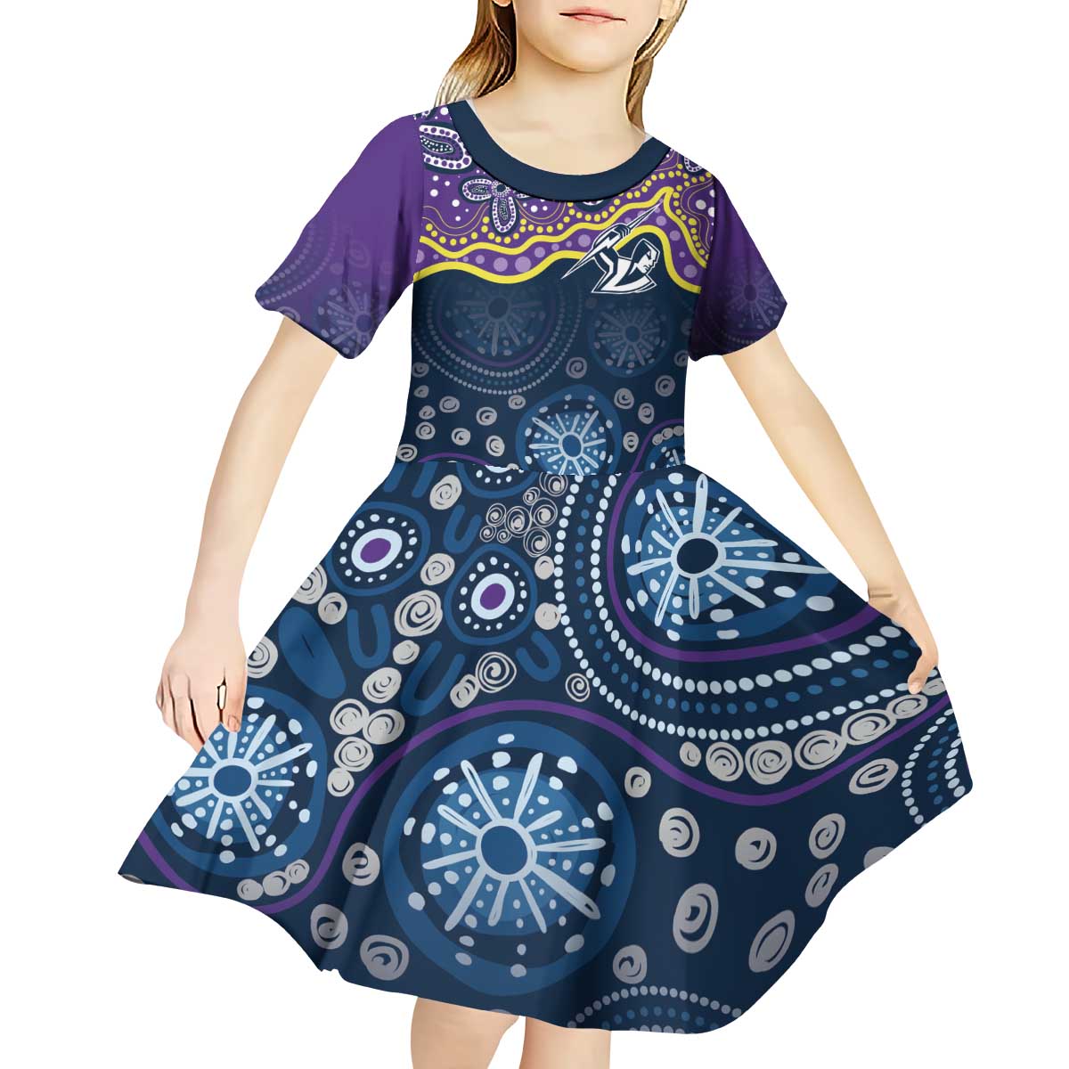 Melbourne Rugby NRL Custom Indigenous Kid Short Sleeve Dress Raging Storms - Aussie Hoodie
