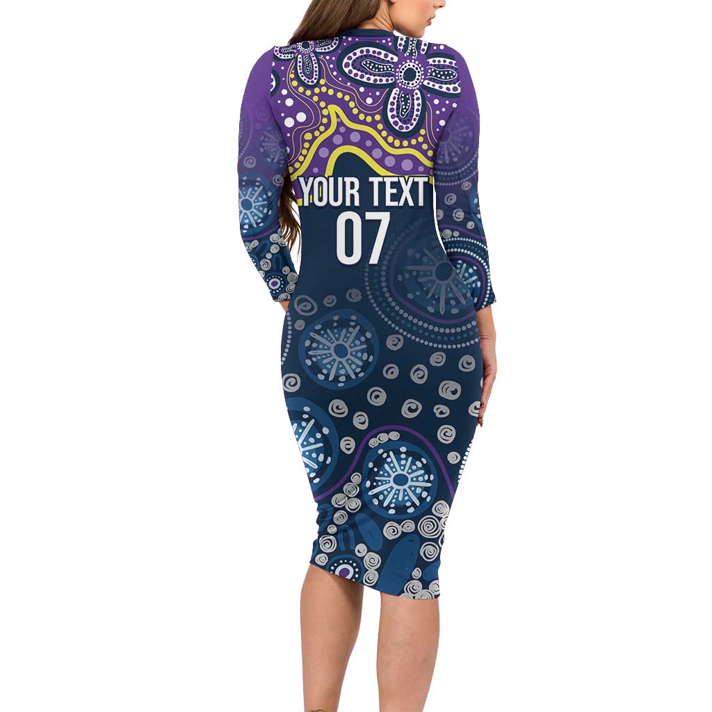 Melbourne Rugby NRL Custom Indigenous Long Sleeve Bodycon Dress Raging Storms - Aussie Hoodie