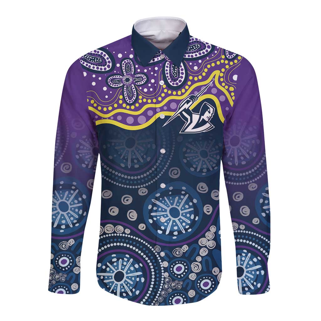 Melbourne Rugby NRL Custom Indigenous Long Sleeve Button Shirt Raging Storms - Aussie Hoodie