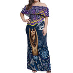 Melbourne Rugby NRL Custom Indigenous Off Shoulder Maxi Dress Raging Storms - Aussie Hoodie
